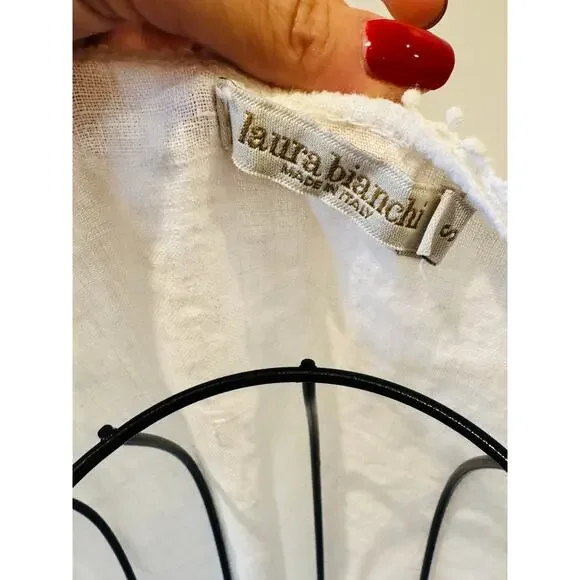 Laura Bianchi Women Sm White Linen Tank Top Lace Trim Sleeveless Italian Blouse - Picture 5 of 5